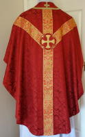 Red Gothic Chasuble traditional, silk damask GL004